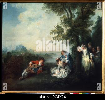 Société à la lisière d'une forêt. Musée : l'État A. Musée des beaux-arts Pouchkine, Moscou. Auteur : LANCRET, Nicolas. Banque D'Images