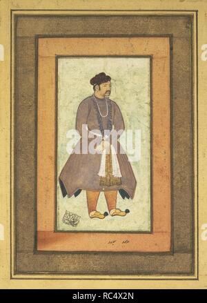 Portrait d'Akbar (1542-1605), empereur Moghol. Musée : Etat de l'Ermitage, Saint-Pétersbourg. Auteur : Manohar. Banque D'Images