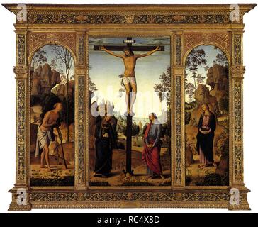 La Crucifixion avec la Vierge, Saint John, Saint Jérôme et Sainte Marie Madeleine. Musée : National Gallery of Art, Washington. Auteur : PERUGINO. Banque D'Images