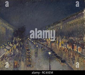 Le Boulevard Montmartre de nuit. Musée : National Gallery, Londres. Auteur : PISSARRO, Camille. Banque D'Images