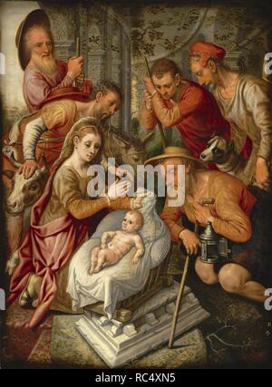 L'Adoration des bergers. Musée : collection privée. Auteur : Pietersz, Pieter, l'Aîné. Banque D'Images