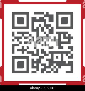 Qr code avec cadre rouge étiquette contient des informations sur les produits, de la publicité ou de l'e-paiement. vector illustration isolé sur fond blanc. Illustration de Vecteur