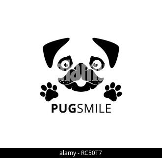 Sourire heureux le pug dog face avec paw vector graphic design Banque D'Images