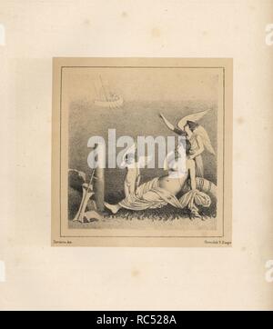 Peinture de l'Ariadne abandonnée sur l'île de Naxos de la maison d'épigrammes, Regio V, Insula 1, 18. Illustration dessinée par Discanno et lithographiés par Victor Steeger de Emil Presuhn's 'Pompeji. Die Neuesten Ausgrabungen von 1874-1881', Weigel, Leipzig, 1882. L'archéologue allemand Presuhn (1844-1881) a vécu en Italie pendant huit ans et, avec M. Discanno et Miss Amy Butts, faites des copies exactes de nombreuses peintures murales qui sont maintenant perdus. Banque D'Images