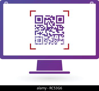 Qr code sur l'écran du moniteur de l'ordinateur, vecteur illustration isolé sur fond blanc Illustration de Vecteur