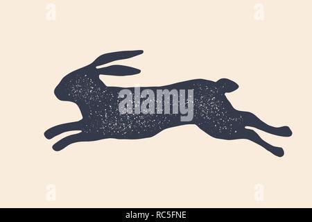 Lapin, lièvre, silhouette. Retro Vintage logo, d'affiche ancienne Illustration de Vecteur