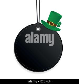 Ronde noire avec étiquette de suspension lutin vert hat vector illustration EPS10 Illustration de Vecteur