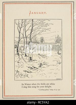 Janvier. En hiver, quand les champs sont blancs je chante cette chanson pour votre plaisir. Alice's Wonderland Anniversaire Livre. [Citations.] compilé par E. Stanley The Leathes d'Alice au Pays des Merveilles et de l'autre côté du miroir ... Illustré par J. P. M. London : Griffith et Farran, 1884. Source : 12354.h.15. Banque D'Images