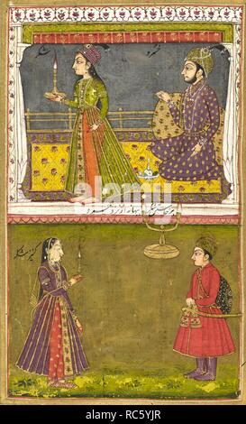 Shakar laissant Khusro. Une version abrégée de Khusro u Shirin par Nizami. Soixante-trois miniatures. 1726. Aquarelle opaque. Style Mughal. Source : Ou.2933 f.56. Auteur : ANON. Banque D'Images