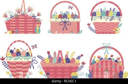 Cartoon paniers de Pâques avec des oeufs Illustration de Vecteur