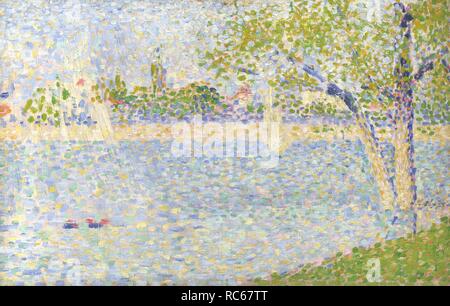 La Seine vu de la Grande Jatte. Musée : National Gallery, Londres. Auteur : George Seurat, Pierre. Banque D'Images