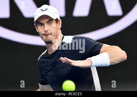 Melbourne, Australie. 14 Jan, 2019. Andy Murray en action dans le premier match contre des semences 22 Roberto Bautista Agut le premier jour de l'Australian Open 2019 Tournoi de tennis du Grand Chelem à Melbourne, Australie. Bas Sydney/Cal Sport Media/Alamy Live News Banque D'Images