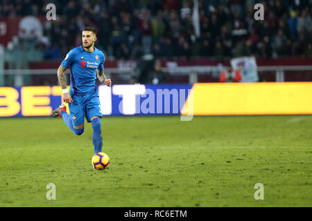 Torino, Italie. 13 Jan, 2019. Turin, Italie., . Cristiano Biraghi d'ACF Fiorentina en action au cours de l'Italia Tim Cup match de football FC entre Turin et la Fiorentina. Crédit : Marco Canoniero/Alamy Live News Banque D'Images