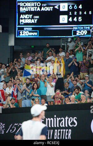 Melbourne, Australie. 14 Jan, 2019. Fans de Andy Murray à partir de la Grande-Bretagne en action lors de son premier match à l'Australian Open 2019 Tournoi de tennis du Grand Chelem à Melbourne, Australie. Frank Molter/Alamy live news Banque D'Images