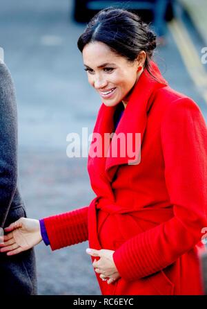 Birkenhead, UK. 14 Jan, 2019. Meghan, duchesse de Sussex à Hamilton Square à Birkenhead, le 14 janvier 2019, à respecter un certain nombre d'organisations locales qui appuient et l'autonomisation des groupes au sein de la communauté Photo : Albert Nieboer/ Pays-Bas OUT/Point de vue OUT | Crédit : afp photo alliance/Alamy Live News Banque D'Images