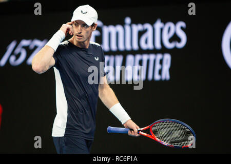 Melbourne, Australie. 14 Jan, 2019. Andy Murray à partir de la Grande-Bretagne en action lors de son premier match à l'Australian Open 2019 Tournoi de tennis du Grand Chelem à Melbourne, Australie. Frank Molter/Alamy live news Banque D'Images