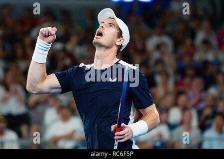 Melbourne, Australie. 14 Jan, 2019. Andy Murray à partir de la Grande-Bretagne en action lors de son premier match à l'Australian Open 2019 Tournoi de tennis du Grand Chelem à Melbourne, Australie. Frank Molter/Alamy live news Banque D'Images