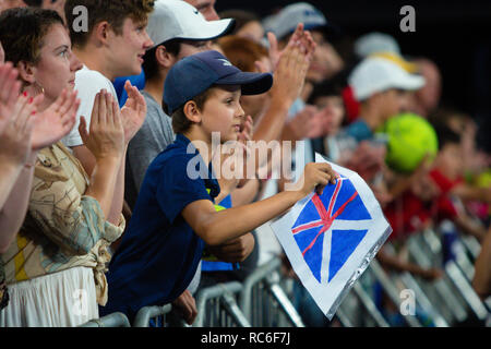 Melbourne, Australie. 14 Jan, 2019. Fans de Andy Murray à partir de la Grande-Bretagne en action lors de son premier match à l'Australian Open 2019 Tournoi de tennis du Grand Chelem à Melbourne, Australie. Frank Molter/Alamy live news Banque D'Images