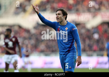 Torino, Italie. 13 Jan, 2019. Turin, Italie., . Federico Chiesa de la Fiorentina lors de l'Italia Tim Cup match de football FC entre Turin et la Fiorentina. Crédit : Marco Canoniero/Alamy Live News Banque D'Images