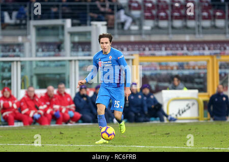 Torino, Italie. 13 Jan, 2019. Turin, Italie., . Federico Chiesa de la Fiorentina en action au cours de l'Italia Tim Cup match de football FC entre Turin et la Fiorentina. Crédit : Marco Canoniero/Alamy Live News Banque D'Images