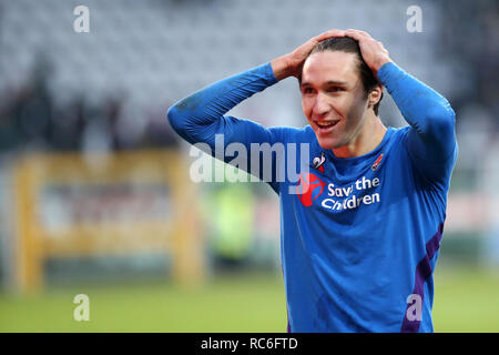 Torino, Italie. 13 Jan, 2019. Turin, Italie., . Federico Chiesa de la Fiorentina lors de l'Italia Tim Cup match de football FC entre Turin et la Fiorentina. Crédit : Marco Canoniero/Alamy Live News Banque D'Images