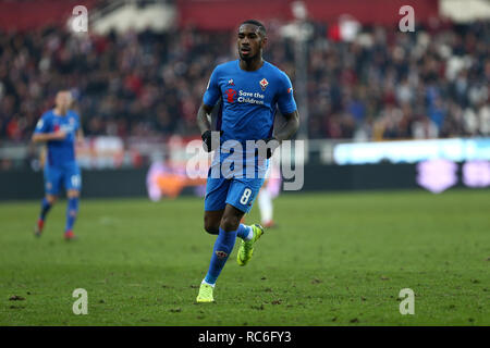 Torino, Italie. 13 Jan, 2019. Turin, Italie., . Gerson de la Fiorentina lors de l'Italia Tim Cup match de football FC entre Turin et la Fiorentina. Crédit : Marco Canoniero/Alamy Live News Banque D'Images