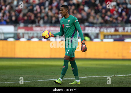 Torino, Italie. 13 Jan, 2019. Turin, Italie., . Alban Lafont de la Fiorentina en action au cours de l'Italia Tim Cup match de football FC entre Turin et la Fiorentina. Crédit : Marco Canoniero/Alamy Live News Banque D'Images