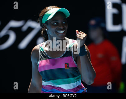 Melbourne Park, Melbourne, Australie. 14 Jan, 2019. Open de tennis d'Australie, jour 1;Sloane Stephens de USA réagit lors du match contre Taylor Townsend du crédit aux Etats-Unis : Action Plus Sport/Alamy Live News Banque D'Images