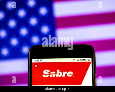 Kiev, Ukraine. 14 Jan, 2019. Logo Société sabre vu affichée sur un téléphone intelligent. Crédit : Igor Golovniov SOPA/Images/ZUMA/Alamy Fil Live News Banque D'Images