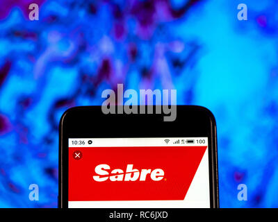 Kiev, Ukraine. 14 Jan, 2019. Logo Société sabre vu affichée sur un téléphone intelligent. Crédit : Igor Golovniov SOPA/Images/ZUMA/Alamy Fil Live News Banque D'Images
