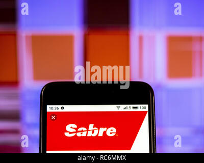 Kiev, Ukraine. 14 Jan, 2019. Logo Société sabre vu affichée sur un téléphone intelligent. Crédit : Igor Golovniov SOPA/Images/ZUMA/Alamy Fil Live News Banque D'Images