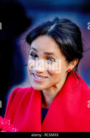 Birkenhead, UK. 14 janvier, 2019. Meghan, La Duchesse de Sussex à Hamilton Square à Birkenhead, le 14 janvier 2019, à respecter un certain nombre d'organisations locales qui appuient et l'autonomisation des groupes au sein de la communauté Photo : Albert Nieboer/ Pays-Bas OUT/Point de vue OUT | Crédit : afp photo alliance/Alamy Live News Banque D'Images