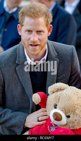 Birkenhead, UK. 14 janvier, 2019. Le prince Harry, le duc de Sussex à Hamilton Square à Birkenhead, le 14 janvier 2019, à respecter un certain nombre d'organisations locales qui appuient et l'autonomisation des groupes au sein de la communauté Photo : Albert Nieboer/ Pays-Bas OUT/Point de vue OUT | Crédit : afp photo alliance/Alamy Live News Banque D'Images