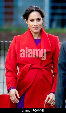 Birkenhead, UK. 14 janvier, 2019. Meghan, La Duchesse de Sussex à Hamilton Square à Birkenhead, le 14 janvier 2019, à respecter un certain nombre d'organisations locales qui appuient et l'autonomisation des groupes au sein de la communauté Photo : Albert Nieboer/ Pays-Bas OUT/Point de vue OUT | Crédit : afp photo alliance/Alamy Live News Banque D'Images