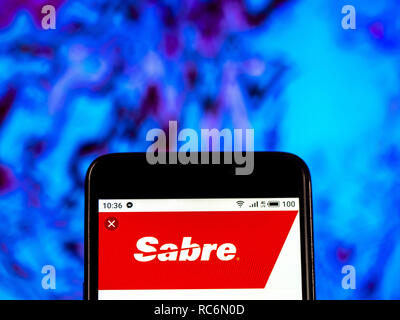 Kiev, Ukraine. 14 Jan, 2019. Logo Société sabre vu affichée sur un téléphone intelligent. Crédit : Igor Golovniov SOPA/Images/ZUMA/Alamy Fil Live News Banque D'Images