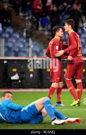 Foto Alfredo Falcone - LaPresse14/01/2019 Roma ( CalcioRoma Italia)Sport - Virtus EntellaTim Cup 2018 - 2019 Stadio Olimpico di RomaNella photo:esultanza schickPhoto Alfredo Falcone - LaPresse14/01/2019 Roma (Italie)Sport SoccerRoma EntellaTim - Virtus Cup 2018 2019 - Stade Olympique de RomaIn le célèbre pic:schick Banque D'Images