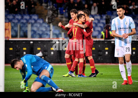 Foto Alfredo Falcone - LaPresse14/01/2019 Roma ( CalcioRoma Italia)Sport - Virtus EntellaTim Cup 2018 - 2019 Stadio Olimpico di RomaNella photo:esultanza schickPhoto Alfredo Falcone - LaPresse14/01/2019 Roma (Italie)Sport SoccerRoma EntellaTim - Virtus Cup 2018 2019 - Stade Olympique de RomaIn le célèbre pic:schick Banque D'Images