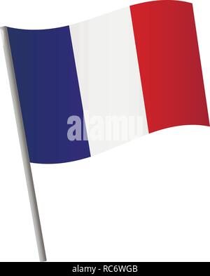 L'icône du drapeau de la France. Drapeau national de la France sur un poteau, vector illustration. Illustration de Vecteur