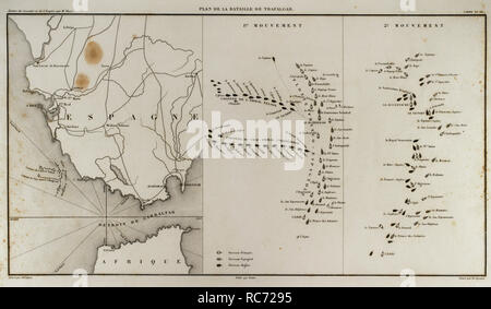 Carte de Napoléon. Bataille de Trafalgar (21 octobre 1805). Belligérants : Royaume-Uni et la France, l'Espagne. Guerre de la troisième Coalition, dans le contexte de guerres napoléoniennes. Atlas de l'Histoire du Consulat et de l'Empire. Histoire du Consulat et l'Empire de la France sous Napoléon par Marie Joseph Louis Adolphe Thiers (1797-1877). Dessins par Dufour, gravures par Dyonnet. Édité à Paris, 1864. Banque D'Images