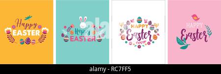 Joyeuses Pâques, symboles vectoriels, logo, badges et design lettrage Illustration de Vecteur