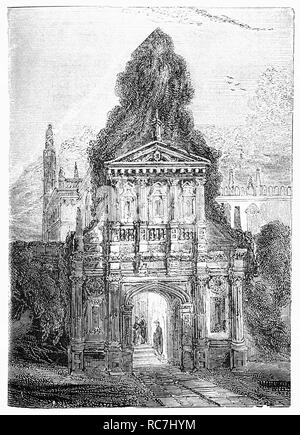 Le 16e siècle 'Porte de l'honneur" indiquant les cadrans solaires aux Gonville & Caius College, un collège constituant de l'Université de Cambridge à Cambridge, Angleterre. Il a été conçu par le Dr Caius avec Pierre de détail classique, sous la forme d'un arc de triomphe encore de très petite échelle. La porte, avec la pierre d'accompagnement et de murs en briques rouges du Sud, constitue la gamme de Caius Cour. Banque D'Images