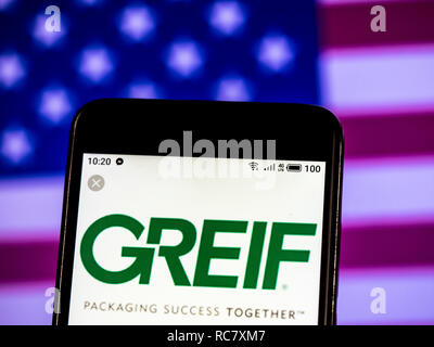 Greif, Inc. Le logo de la société vu affichée sur téléphone intelligent. Banque D'Images