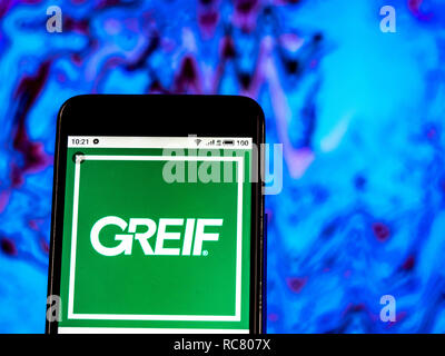 Greif, Inc. Le logo de la société vu affichée sur téléphone intelligent. Banque D'Images