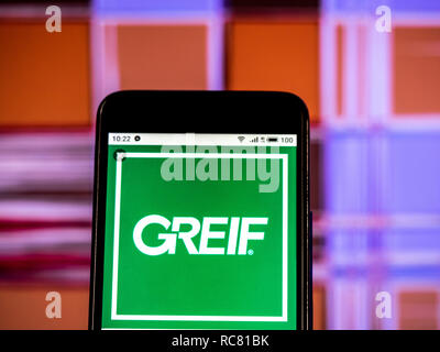 Greif, Inc. Le logo de la société vu affichée sur téléphone intelligent. Banque D'Images