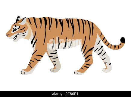 Friendly animal prédateur, jolie icône tiger marche Illustration de Vecteur