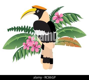 Grande icône colorée friendly calao, oiseau Indien sauvage Illustration de Vecteur