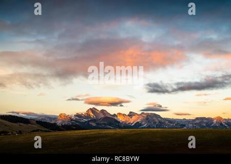 Schlern-Rosengarten sur l'Alpe di Siusi, Dolomites, Siusi, Trentino-Alto Adige, Italie Banque D'Images