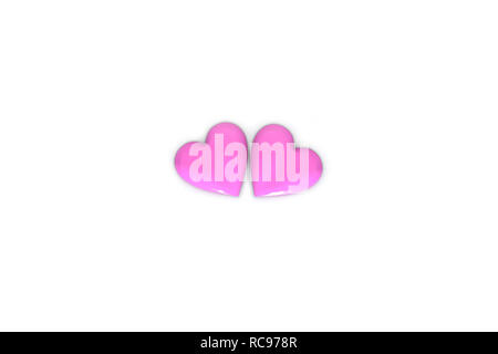 Valentine's Day 3d abstrait Arrière-plan avec deux gros coeurs roses sur fond blanc Banque D'Images
