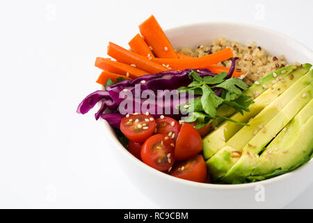 Bol Bouddha végétalien avec des légumes crus et quinoa isolé sur fond blanc Banque D'Images