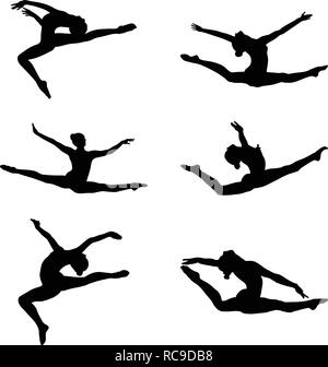 Définissez la gymnastique artistique split leap gymnaste réel Illustration de Vecteur